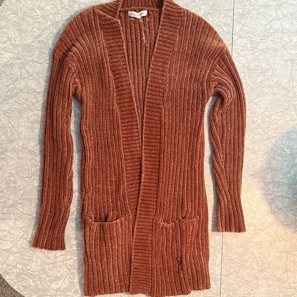 Woven Heart Rust Ribbed Cardigan